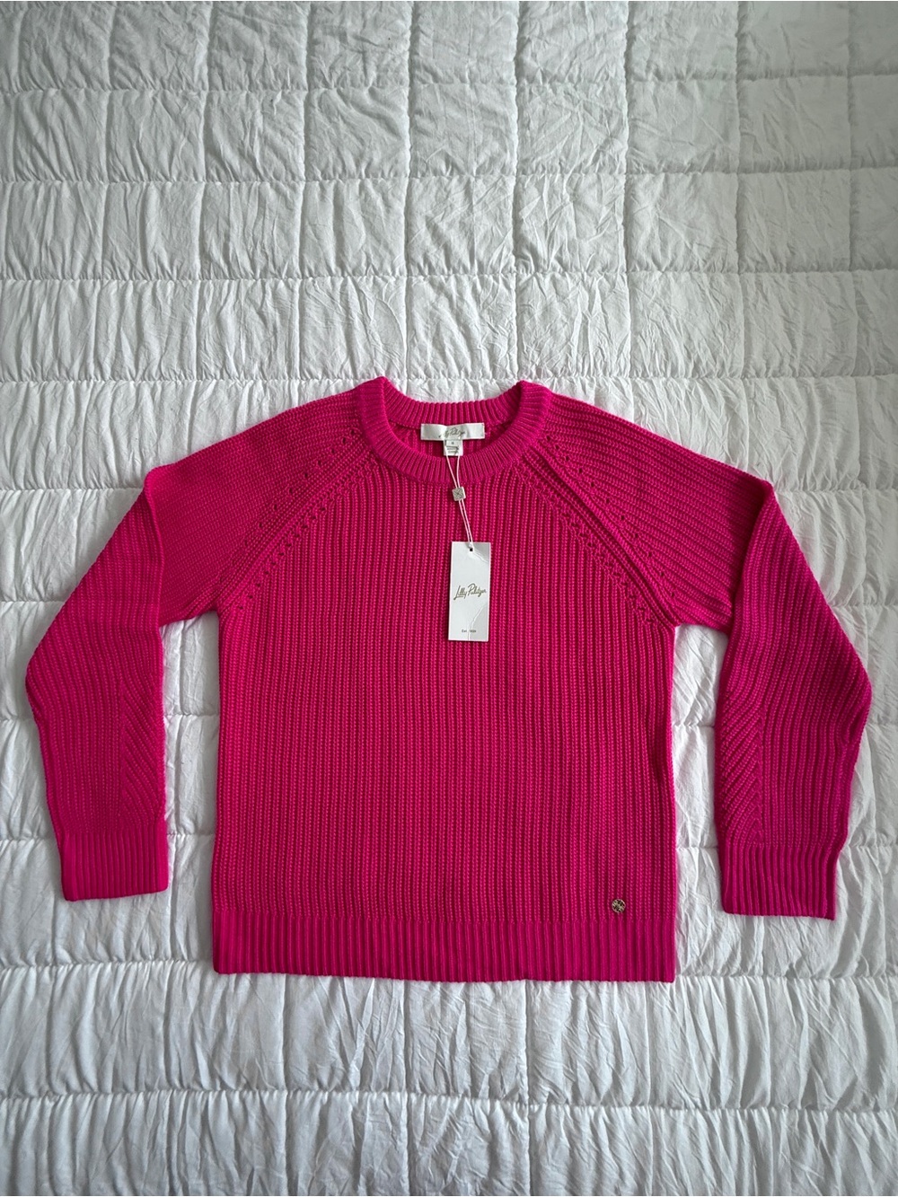 {Lilly Pulitzer} Bright Pink Ribbed Knit Crewneck Sweater | S